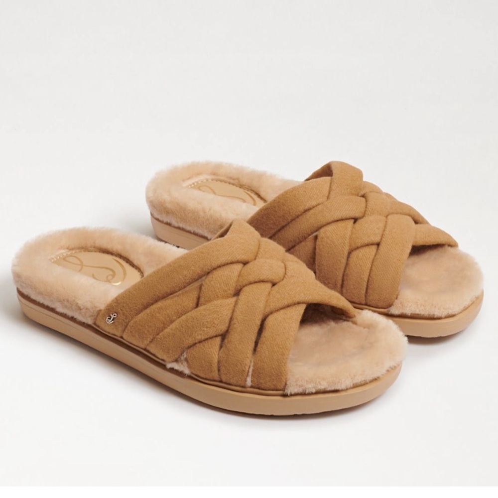 New SAM EDELMAN Vaugn Camel Twill Slide Sandals -Size 7